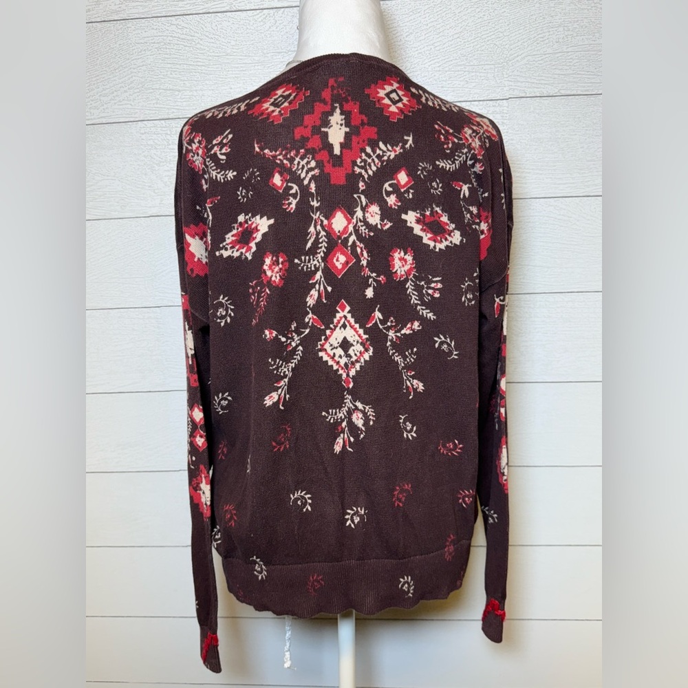 Sundance Glissade Plum V-Neck Print Sweater 100% Cotton Size Medium - Picture 3 of 6